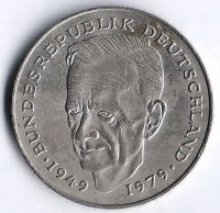 Монета 2 марки. 1991 год (J), ФРГ. Курт Шумахер.