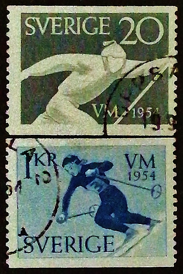 Набор марок (2 шт.). "Чемпионат мира по лыжам в Фалуне". 1954 год, Швеция.