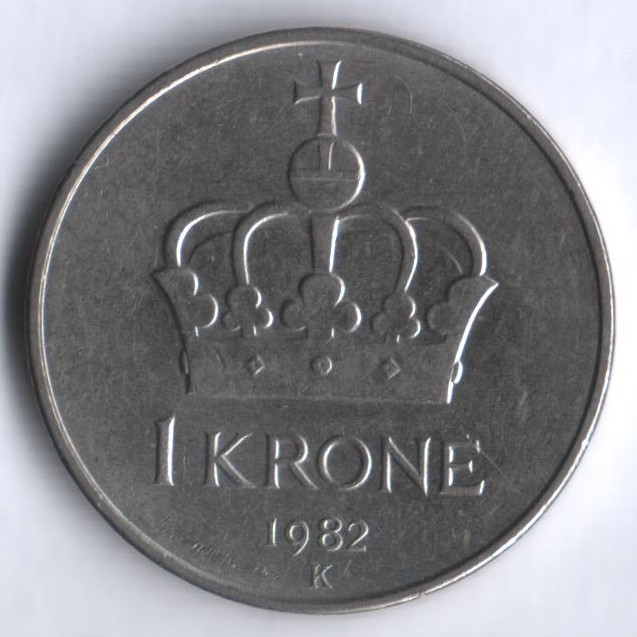 Монета 1 крона. 1982 год, Норвегия.