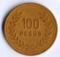 Монета 100 песо. 1992 год, Колумбия.