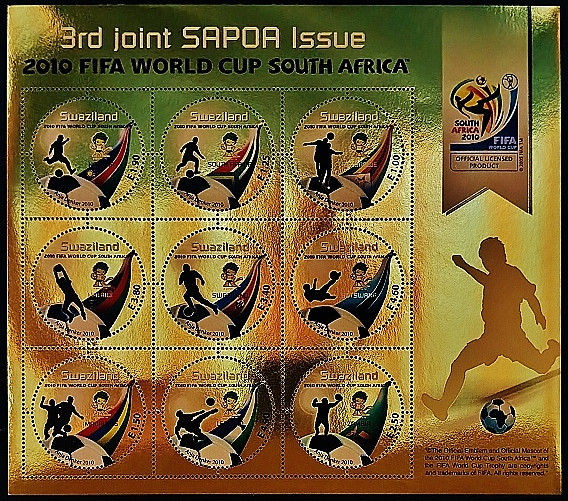 Блок марок (9 шт.). "Чемпионат мира по футболу FIFA, Южная Африка`2010". 2010 год, Свазиленд.