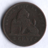 Монета 2 сантима. 1874 год, Бельгия (Des Belges).