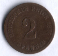 Монета 2 пфеннига. 1875 год (C), Германская империя.