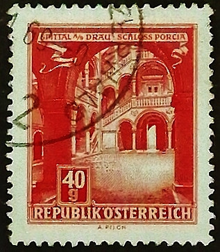 Почтовая марка. "Замок Порциа (Шпитталь-ан-дер-Драу)". 1962 год, Австрия.