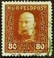 Почтовая марка (80 h.). "Император Франц Иосиф". 1915 год, Австрия (Военная почта).