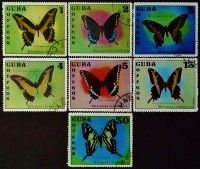Набор почтовых марок (7 шт.). "Бабочки". 1972 год, Куба.