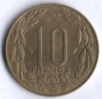 Монета 10 франков. 1975 год, Центрально-Африканские Штаты.