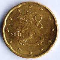 Монета 20 центов. 2001(M) год, Финляндия.