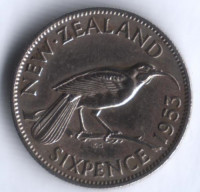 Монета 6 пенсов. 1953 год, Новая Зеландия.