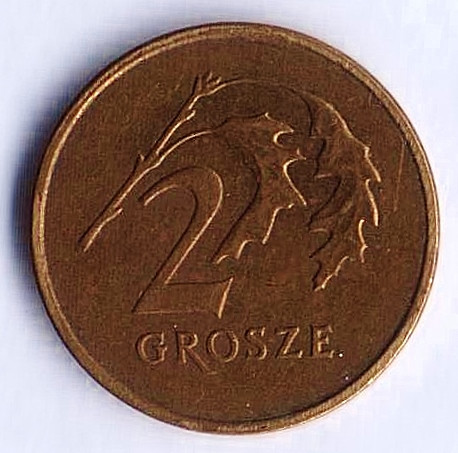 Монета 2 гроша. 2005 год, Польша.