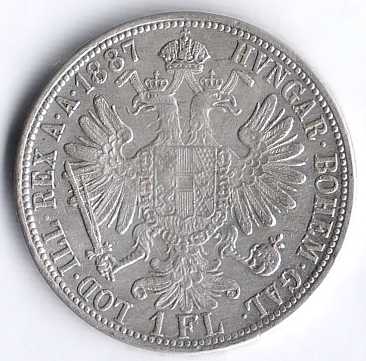 Монета 1 флорин. 1887 год, Австро-Венгрия.