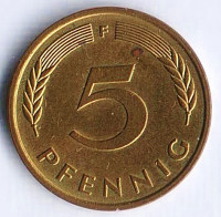 Монета 5 пфеннигов. 1978(F) год, ФРГ.