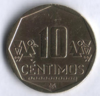 Монета 10 сентимо. 2003 год, Перу.