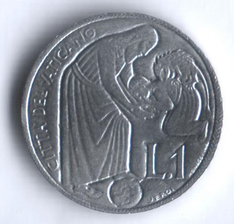 Монета 1 лира. 1975 год, Ватикан. Лето Господне.