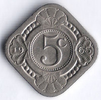 Монета 5 центов. 1965 год, Нидерландские Антильские острова.
