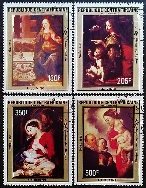 Набор почтовых марок (4 шт.). "Рождество`1983". 1984 год, Центрально-Африканская Республика.
