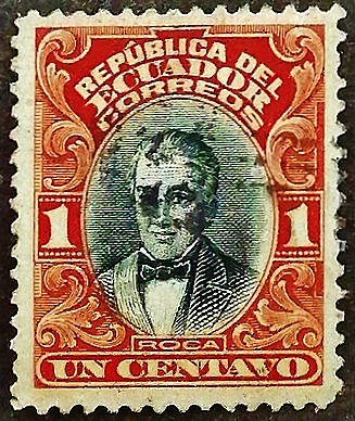 Почтовая марка (1 c.). "Президент Висенте Рока". 1911 год, Эквадор.