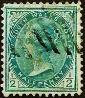 Почтовая марка (⅟₂ p.). "Королева Виктория". 1899 год, Новый Южный Уэльс.
