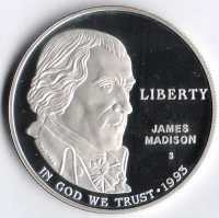Монета 1 доллар. 1993(S) год, США. Джеймс Мэдисон.
