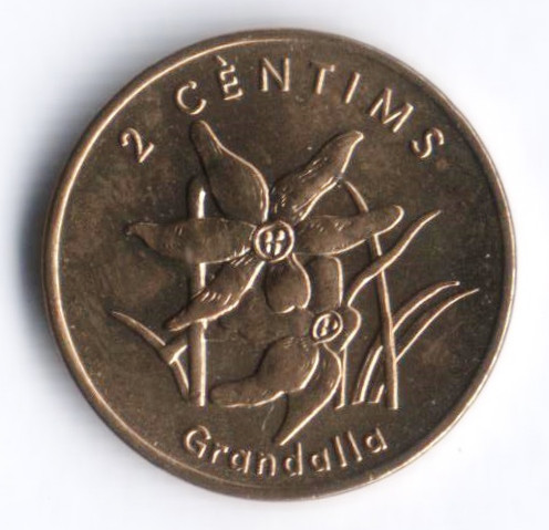 Монета 2 сантима. 2002 год, Андорра. Эдельвейс.