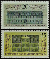 Набор марок (2 шт.). "Объекты классического немецкого гуманизма". 1967 год, ГДР.