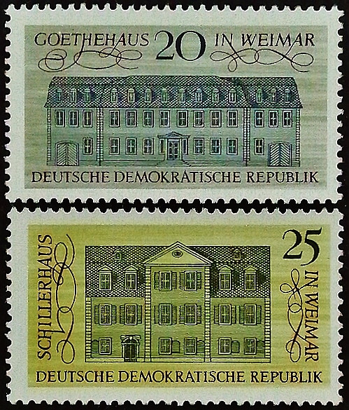Набор марок (2 шт.). "Объекты классического немецкого гуманизма". 1967 год, ГДР.