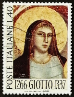 Марка почтовая. "700 лет со дня рождения художника Джотто". 1966 год, Италия.