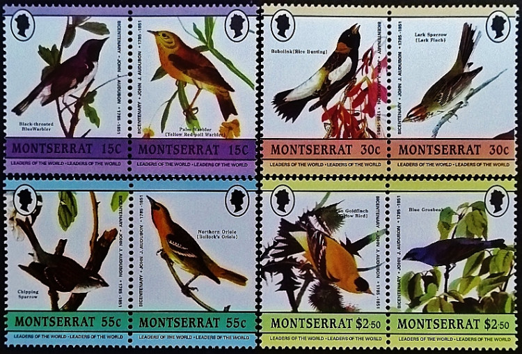 Набор марок (8 шт.). "200 лет со дня рождения Джона Джеймса Одюбона". 1985 год, Монтсеррат. Набор марок (8 шт.). "200 лет со дня рождения Джона Джеймса Одюбона". 1985 год, Монтсеррат.