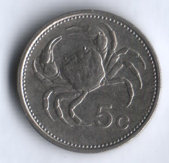 Монета 5 центов. 1986 год, Мальта.