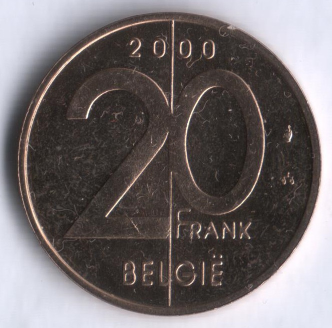 Монета 20 франков. 2000 год, Бельгия (Belgie).