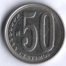 Монета 50 сентимо. 2007 год, Венесуэла.