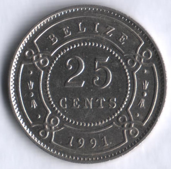 Монета 25 центов. 1991 год, Белиз.
