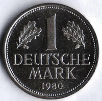 Монета 1 марка. 1980 год (G), ФРГ.