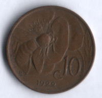 Монета 10 чентезимо. 1922 год, Италия.