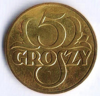 Монета 5 грошей. 1923 год, Польша.