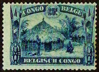 Марка почтовая. "Хижина уэле". 1932 год, Бельгийское Конго.