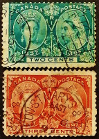 Набор почтовых марок (2 шт.). "Бриллиантовый юбилей королевы Виктории". 1897 год, Канада.