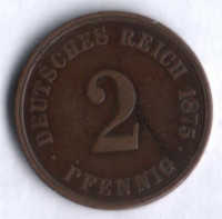 Монета 2 пфеннига. 1875 год (J), Германская империя.