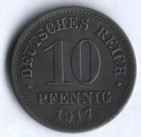 Монета 10 пфеннигов. 1917 год (E), Германская империя.