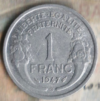 Монета 1 франк. 1947(B) год, Франция.