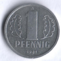 Монета 1 пфенниг. 1981 год, ГДР.