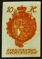 Марка почтовая (10 h.). "Герб". 1920 год, Лихтенштейн.