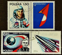 Набор почтовых марок с корешками (2 шт.). "Первый польский космонавт". 1978 год, Польша.