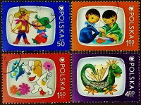 Набор почтовых марок (4 шт.). "Детские телепередачи". 1975 год, Польша.