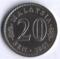 Монета 20 сен. 1967 год, Малайзия.