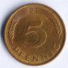 Монета 5 пфеннигов. 1979(D) год, ФРГ.