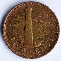 Монета 5 центов. 2010 год, Барбадос.