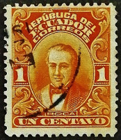 Почтовая марка (1 c.). "Президент Висенте Рока". 1916 год, Эквадор.