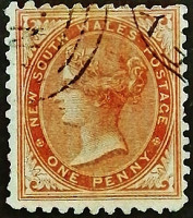 Почтовая марка (1 p.). "Королева Виктория". 1878 год, Новый Южный Уэльс.