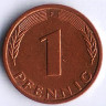 Монета 1 пфенниг. 1977(F) год, ФРГ.